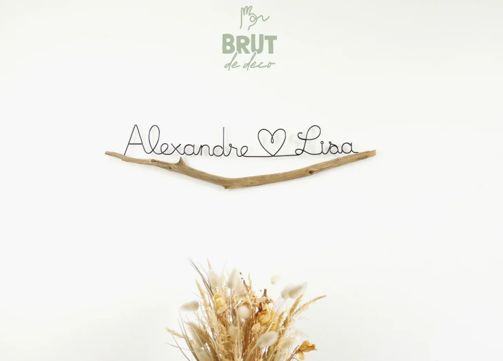 Prénoms couple personnalisable branche Brut de deco